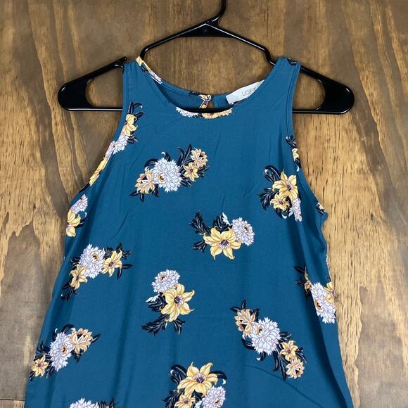 LOFT Womens Tank Top Blue White Floral Petite Crew Neck Keyhole Back XXSP - Picture 2 of 12